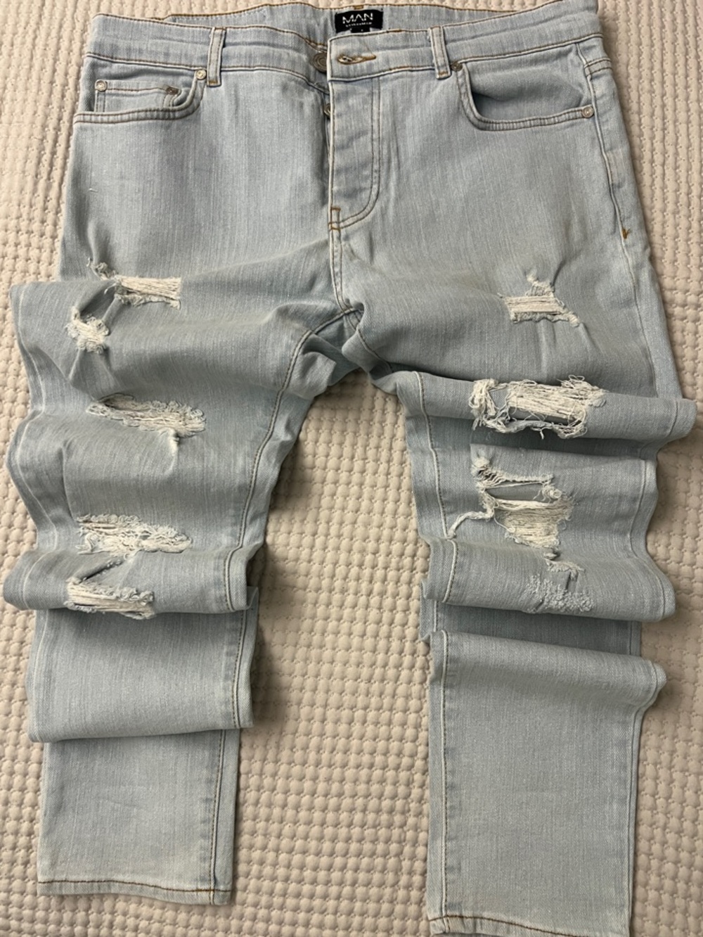 MAN Light Wash Skinny Ripped Jeans - Light Blue